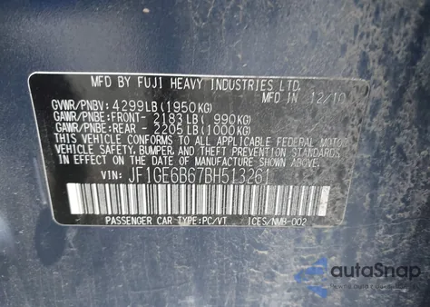 2011 Subaru Impreza 2.5I Premium из США, поврежденный, VIN JF1GE6B67BH513261